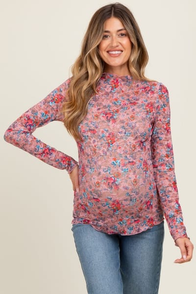Sewn and Seen Mauve Floral Lace Long Sleeve Maternity Top