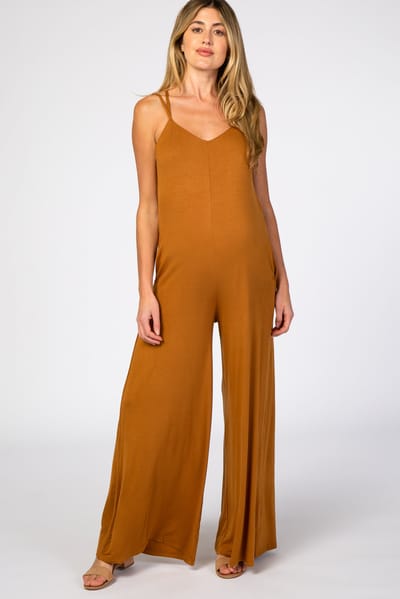 Bluivy Camel Cross Back Wide Leg Maternity Jumpsuit