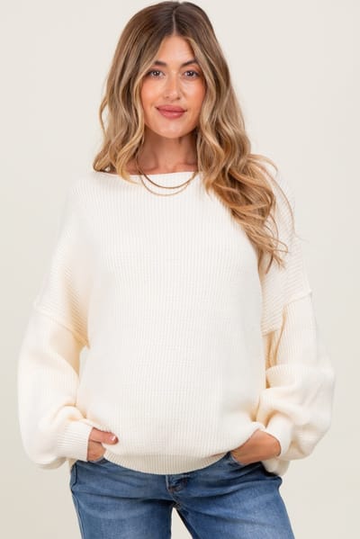&merci Cream Balloon Sleeve Boat Neck Knit Maternity Sweater