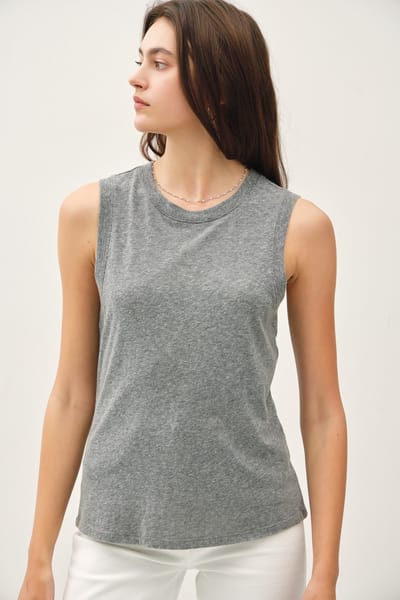 Be Cool Heather Grey Basic Crew Neck Tank