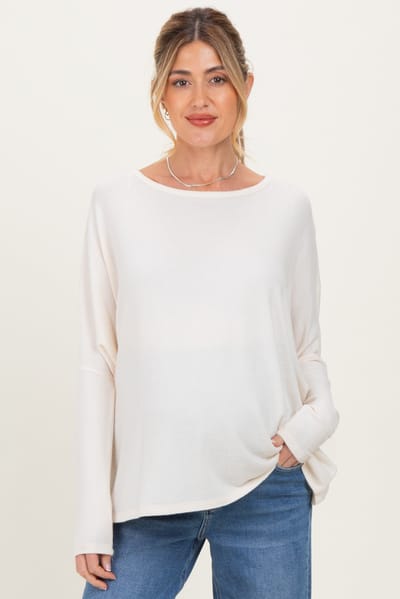 PinkBlush Cream Relaxed Fit Dolman Long Sleeve Maternity Top