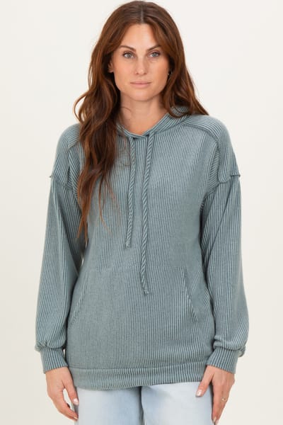 Heimish Olive Long Sleeve Brushed Urban Rib Hoodie Top