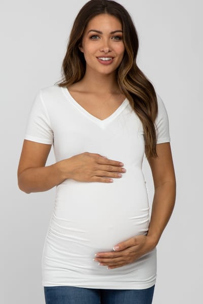 Hello Miz Ivory V-Neck Ruched Side Maternity Top