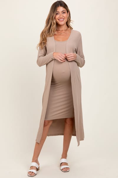 Capella Apparel Co. Cream Ribbed Cardigan 2 Piece Maternity Set