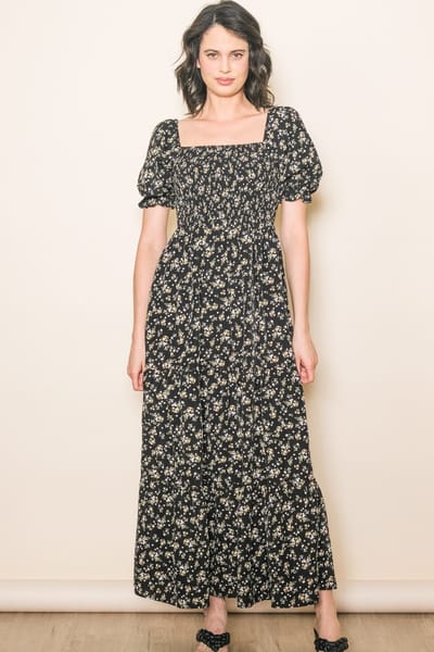 Elloh Black Floral Midi Dress