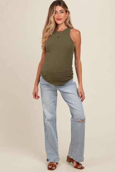 Vervet Light Blue Acid Wash Open Knee Maternity Bootcut Jeans