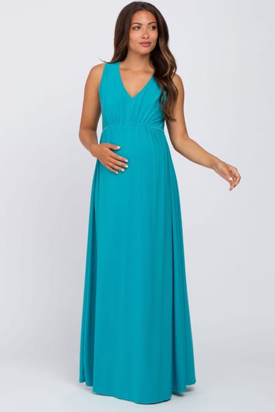 PinkBlush Turquoise V-Neck Sleeveless Maternity Maxi Dress