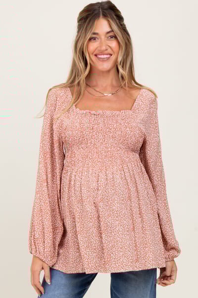 Lovely Melody Mauve Printed Smocked Maternity Tunic Top