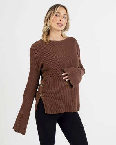 Angel Maternity Arial Maternity Oversized Luxury Knit Nursing Jumper in Chocolate
