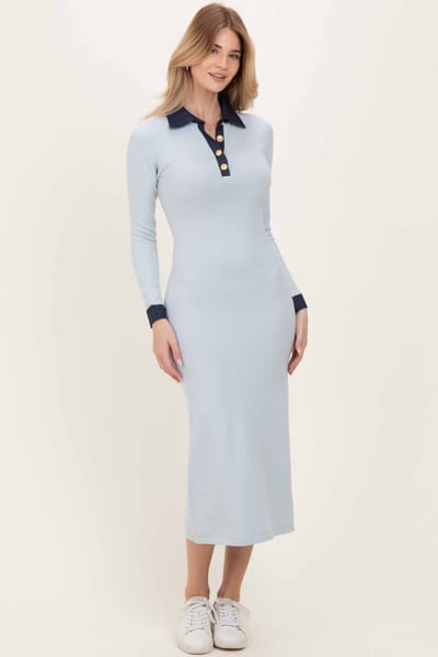 ABLE Light Blue Denim Trim Knit Dress