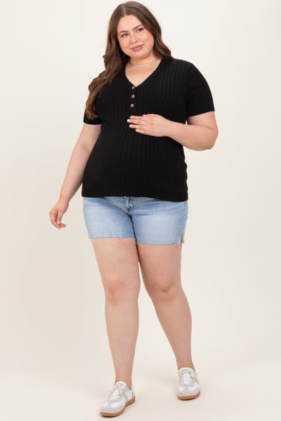 Risen Jeans Blue Cut Hem Maternity Plus Jean Shorts