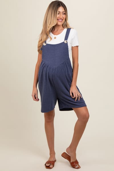 PinkBlush Navy Blue Ribbed Maternity Romper