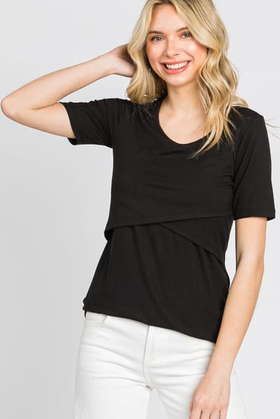 Hello Miz Black Ribbed Wrap Front Nursing Top