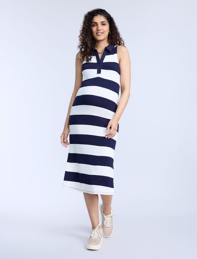 Motherhood Maternity Sleeveless Collared Rib Midi Dress