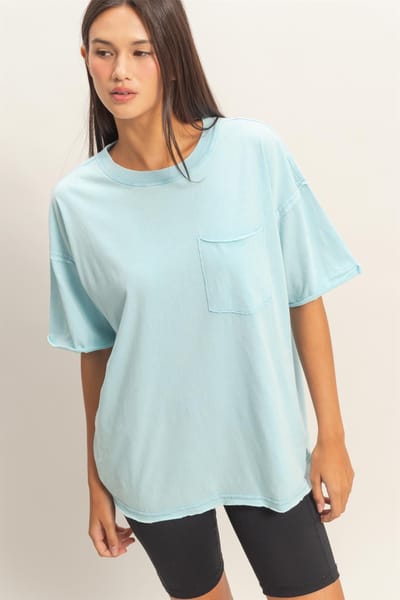 Hyfve Light Blue Vintage Wash Raw Edge Pocket T-Shirt