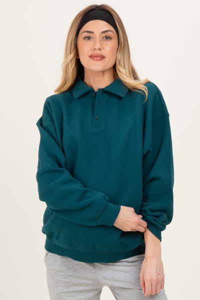 PinkBlush Deep Teal Oversized Polo Maternity Pullover