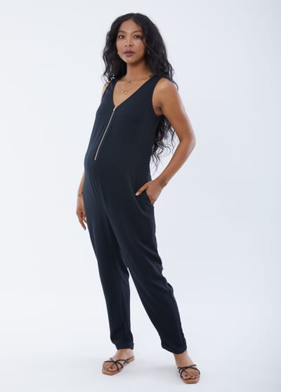 INGRID+ISABEL Sleeveless Zip Front Maternity Jumpsuit