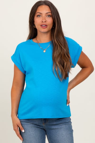 Zenana Outfitters Aqua Rolled Short Sleeve Maternity Tee