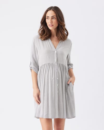 Ripe Maternity Sam Stripe Dress  Slate / White