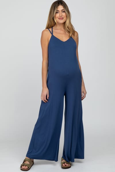 PinkBlush Blue Cross Back Wide Leg Maternity Jumpsuit