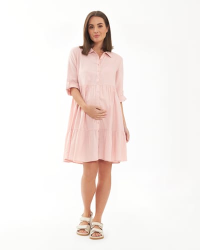 Ripe Maternity Adel Linen Dress Soft Pink