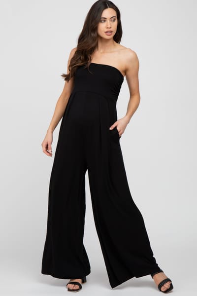 Hello Miz Black Strapless Wide Leg Maternity Jumpsuit