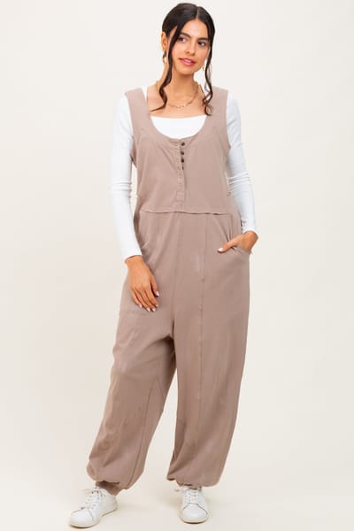 Sweet Lovely Taupe Loose Fit Sleeveless Jumpsuit