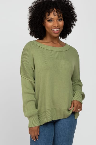 Miracle Light Olive Exposed Seam Side Slit Sweater