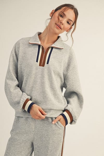 Jodifl Heather Grey Contrast Trim Half Zip Sweatshirt