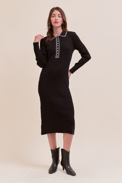 &merci Black Contrast Stitch Midi Sweater Dress
