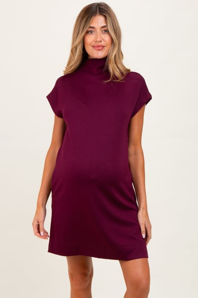 Entro Plum Mock Neck Maternity Mini Dress