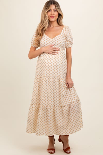 BaeVely Yellow Floral Tiered Maternity Maxi Dress