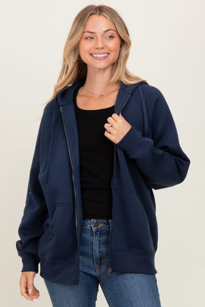 Rae Mode Navy Front Zipper Hooded Sweater