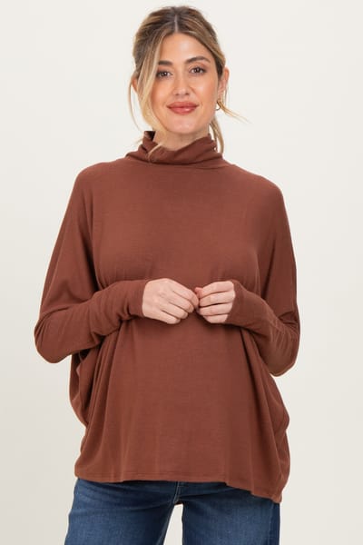 PinkBlush Rust Draped Oversized Turtleneck Dolman Sleeve Maternity Top