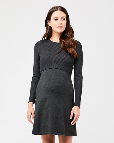 Ripe Maternity Molly Knit Nursing Dress Charcoal Marle