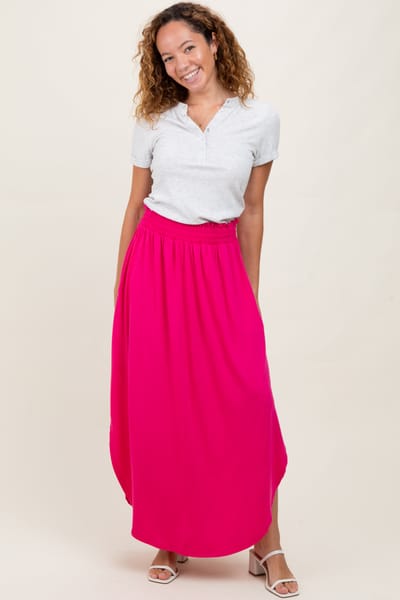 Zenana Outfitters Fuchsia Smocked Rounded Hem Maxi Skirt