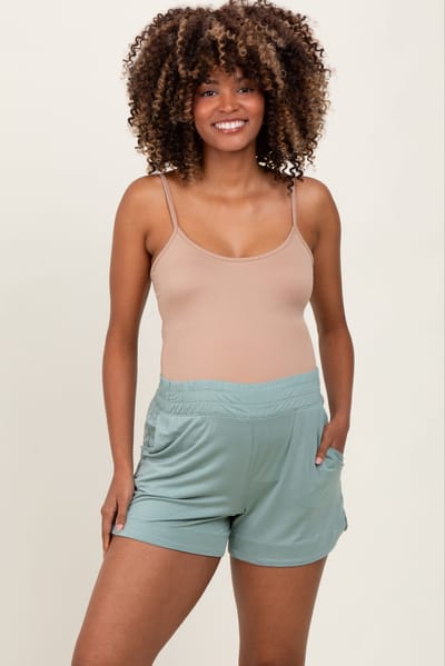 PinkBlush Light Olive Basic Rounded Hem Maternity Shorts