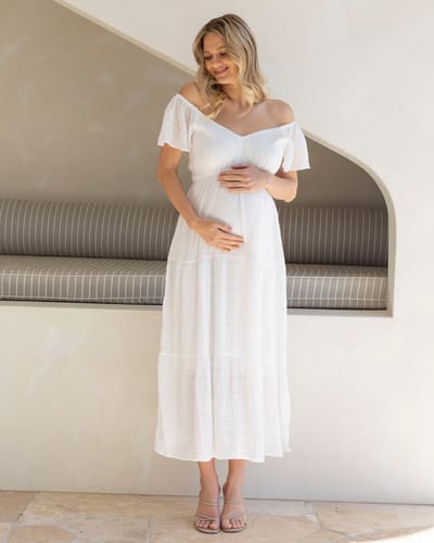 Angel Maternity Lila Baby Shower Maternity Sundress in White