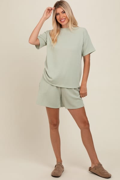 7th Ray Sage Ribbed Short Sleeve Pajama Set