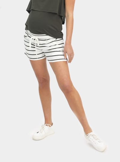 Angel Maternity Olive Striped Maternity Cotton Shorts