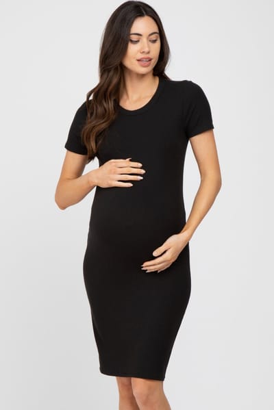PinkBlush Black Ribbed Fitted Maternity Dress
