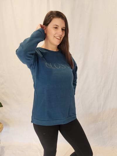 Close to the Heart Zip Crew Sweatshirt - Sea Blue