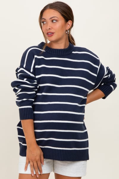 Wishlist Navy Striped Oversized Maternity Sweater