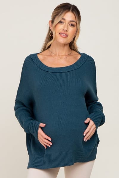 PinkBlush Teal Exposed Seam Side Slit Maternity Sweater