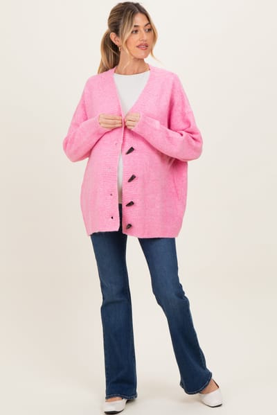 Wishlist Pink Oversized Maternity Toggle Button Cardigan