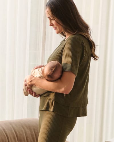 Ripe Maternity Mike Rib Nursing Top  Khaki