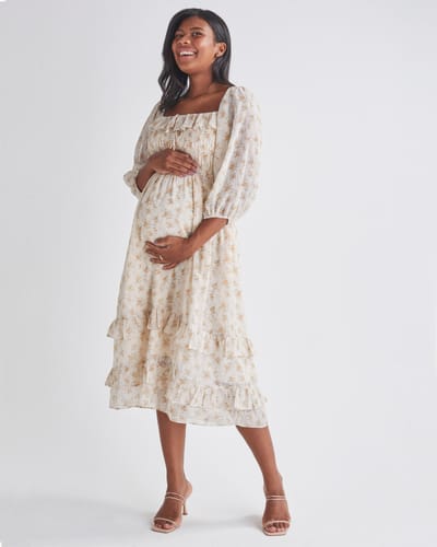 Angel Maternity Daisy Romantic Cream Print Maternity Baby Shower Dress