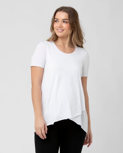 Ripe Maternity Short Sleeve Raw Edge Nursing Top White