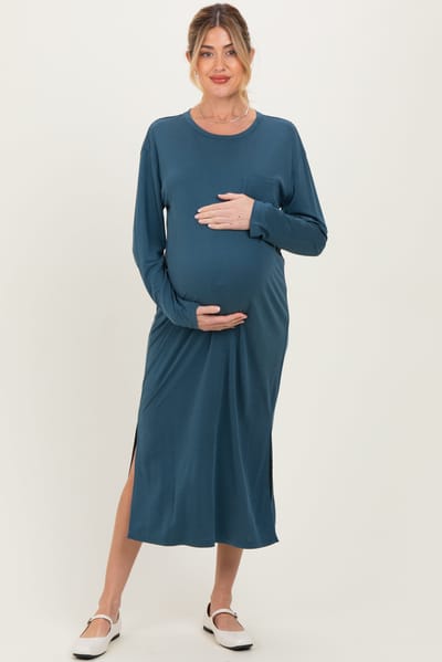 Hyfve Teal Oversized Long Sleeve Maternity Midi Dress