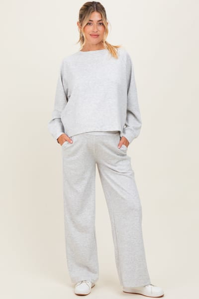 PinkBlush Heather Grey Crewneck Pullover Pant Maternity Set